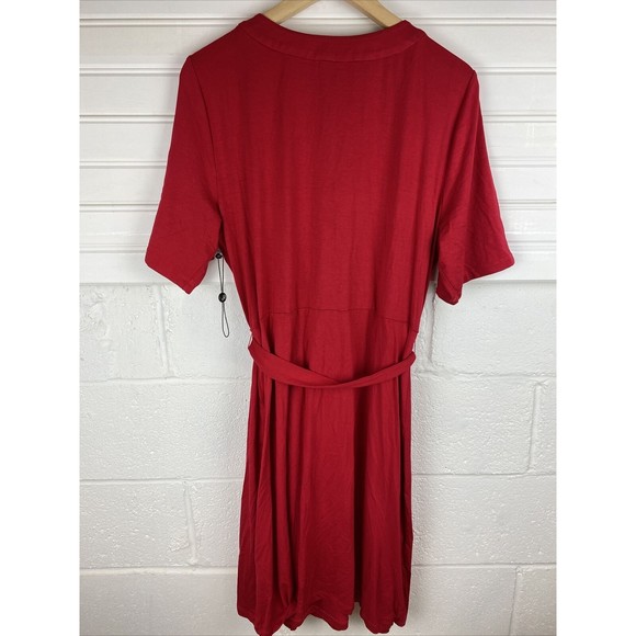 ADRIANNA PAPELL Women’s JERSEY DRESS Morcan Ruby Faux Wrap Dress Red Sz 16 - Picture 6 of 11